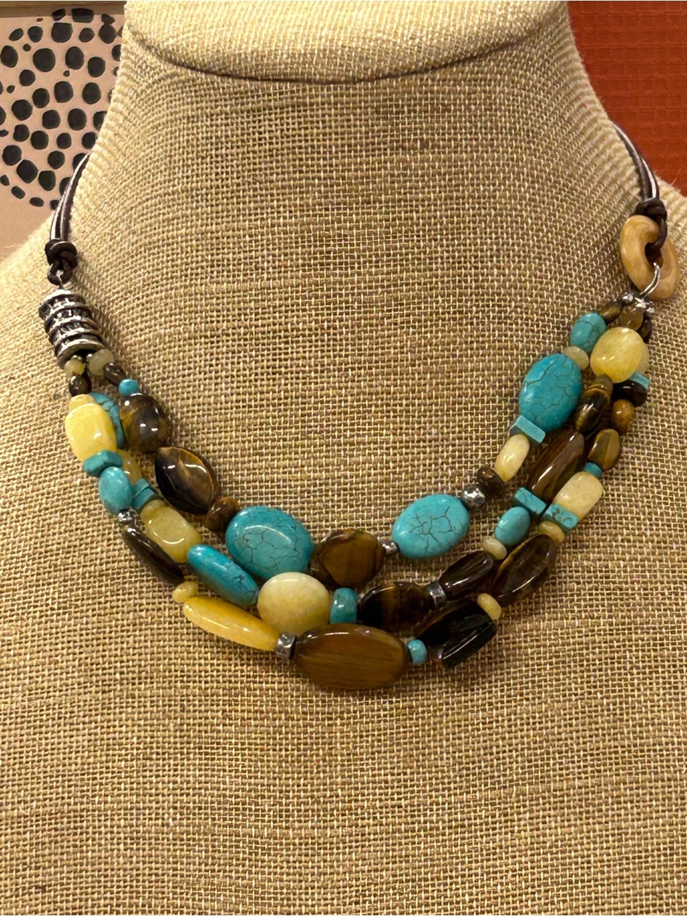 Silpada retired 925 Sterling Silver Tigers Eye Turquoise leather cord